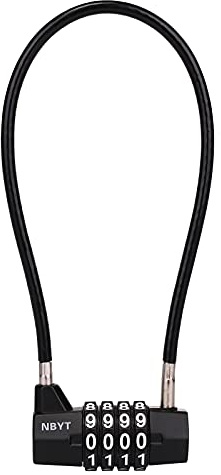 NBYT Steel Cable Rope 4-Digit Combination Lock, Cabinet Door Handle Padlock, diameter3/16, length11,Suitable for Lockers, File Cabinets, Wardrobes, Small Fences, Small Sheds, Pet Door Locks.