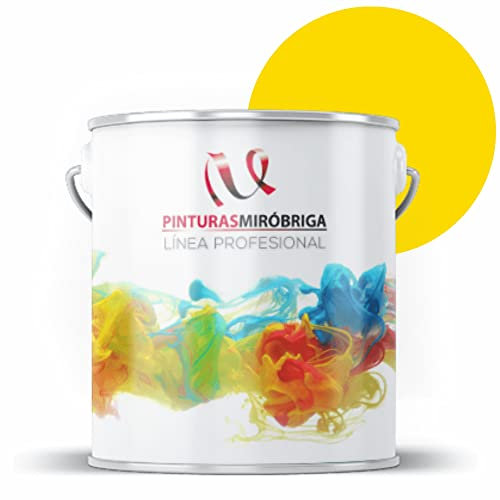 Pinturas Mirobriga Esmalte Antioxidante Color Amarillo Limon Ral 1021, Secado Rapido, Directo sobre metal, proteccion de superficies de hierro y madera. Acabado Brillante. Envase de 4Lt.