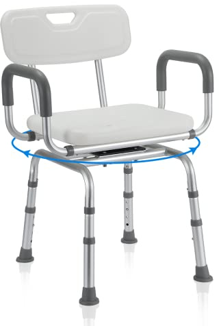 Tubiaz Sedia Doccia con Braccioli e Schienale, 200kg Regolabile in Altezza 70-78 cm Rotabile a 360° per Disabili, Anziani, Donne Incinte Modello B