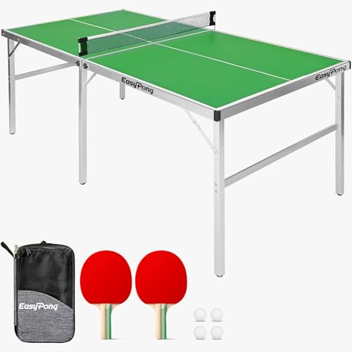 EasyPong | Table de Ping Pong Vert | 182x91cm | Qualité Premium | Facile à Transporter | Stable | Idéale pour Extérieur & Intérieur | 2 Raquettes + 4 Balles | Table Tennis | 100% Fun | OriginalCup