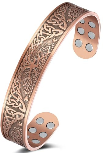 Jeracol Copper Magnetic Bracelets for Men Women,100% Solid Copper Magnetic Cuff Bangle with Powerful Magnets(Each 3500 Gauss), Brazaletes with Ajsust Tool&Jewelry Gift Box(18X-TREE)