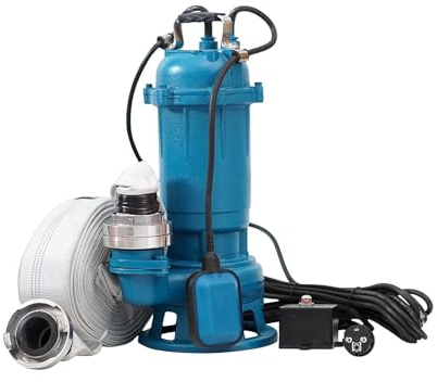 1500W WEISBACH PROFESSIONAL CTR Leistungsstarke Tauchpumpe Fäkalienpumpe Schmutzwasserpumpe mit Zerkleinerer und Schwimmer 24000L/h + 2 Storzkupplung + 20m C-Schlauch