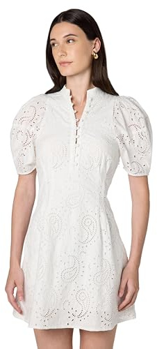 CLUB MONACO Women's Eyelet Balloon Sleeve Mini Dress, White/Blanc, 0