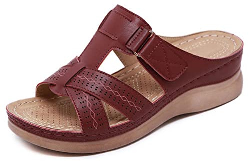 Sandales Compensées Femme Été Sandales Mules Orthopédique Claquette Soutien de la Voûte Plantaire Pantoufles de Plage Semelle Épaisse Pantoufles Bout Ouvert Chaussons Compensees Pour Maison, Jardin