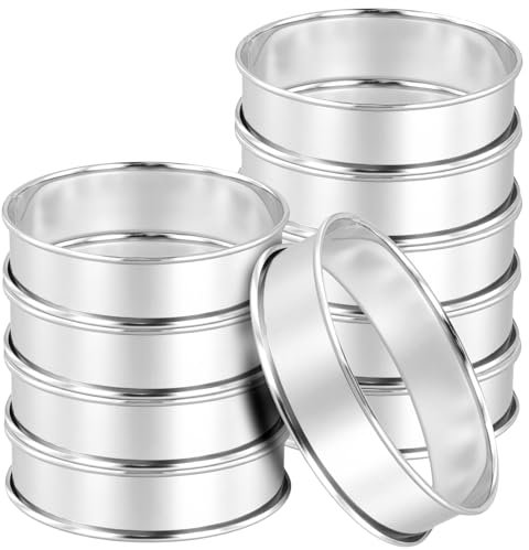 JEUIHAU 10 Pack 10 cm / 4 Inches Crumpet Rings, 304 Stainless Steel Cooking Rings, Double Rolled Tart English Muffin Rings for Pancake, Cookie Making
