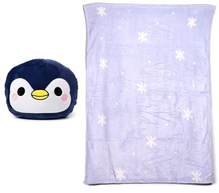 Puckator Blankeazzz Adoramals Nico the Penguin 2-in-1 Plush Travel Pillow & Blanket - Travel Long Haul Flight Plane Essentials Accessories For Flying Women Kids Soft Warm Cozy Picnic Blanket Blankets