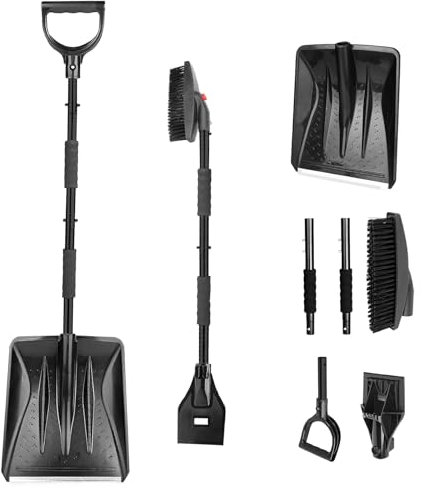 DENUOTOP Schneeschaufel Mit Bürste (EIS entfernen, Schnee schaufeln), 3 in 1 Schneeschaufeln für Auto, Garten, Camping, Outdoor, Leicht, Abnehmbar