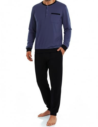 Bresdk Pyjama Homme Hiver Coton Long Ensembles de Pyjama Chaud Vêtements de Nuit à Manches Longues et Bas de Pyjama Homme