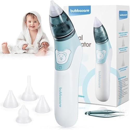 Baby Nasensauger, Tragbarer Nasensauger mit 4 Wiederverwendbaren Düsenspitzen, Batteriebetriebener Nasensauger Baby Elektrisch, Nasensauger Baby für Neugeborene, Kleinkinder und Kleinkinder