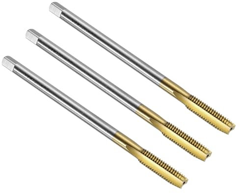 sourcing map 3pcs Straight Flute Thread Taps, M8 x 1.25 120mm Extra Long Metric Titanium Coated Screw Threading Tapping Tools Thread Milling Machine Taps, High-Speed Steel 6542 (HSS 6542)