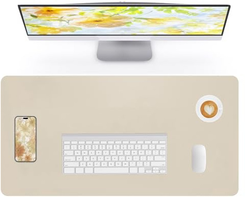 NUOYOU Skrivbordsdyna PU-läder stor musmatta matta kontor laptop skrivbordsskydd | Mjuk galen häst PU-läder halkfri skrivbordsunderlägg vattentät skrivdyna för kontor och hem (beige, 80 x 40 cm)