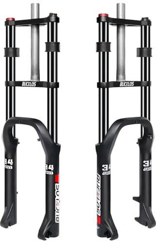 BUCKLOS 20 inch 4.0 Fat Tire Bike Suspension Fork, 180mm Travel 135mm Spacing Hub 9mm QR Ebike Oil MTB Fat Fork, Double Crown 1-1/8 Straight Electric Bicycle Front Fork, Snow Beach Mountain Bike