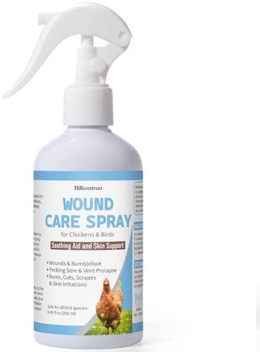 BiKontrun Chickens Wound Spray, Poultry Wounds Spray for Bumblefoot, Vent Prolapse, Pecking Sore, Burns & Skin Irritations, Chicken Care, Natural Herbal Formula, 8.45 Fl Oz (250ML)
