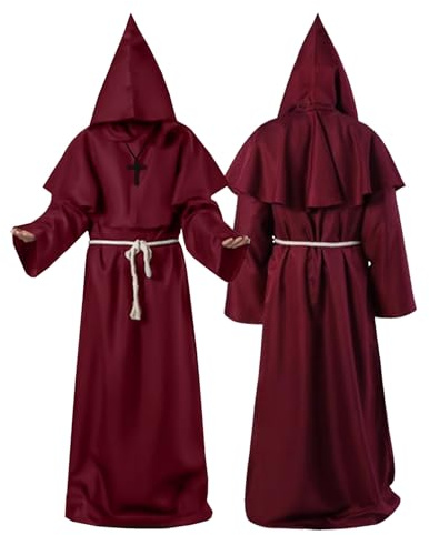 Tutukyle Disfraz Monje,Halloween Disfraz de Monje,Traje de Mago Medieval,Túnica de Sacerdote Renacentista,Accesorios de Cosplay de Halloween para Disfraces,Mardi Gras(M)