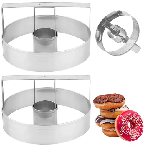 Muzrunq Cortador de rosquillas con Orificio, Cortador de rosquillas de Acero Inoxidable con Mango, Molde para, Galletas, Pasteles, 2 uds..