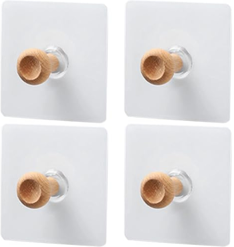 SOIMISS 4Pcs Crochets Muraux Adhésifs Bois Crochets de Salle de Bain pour Serviettes et Vêtements Design Minimaliste sans Perçage