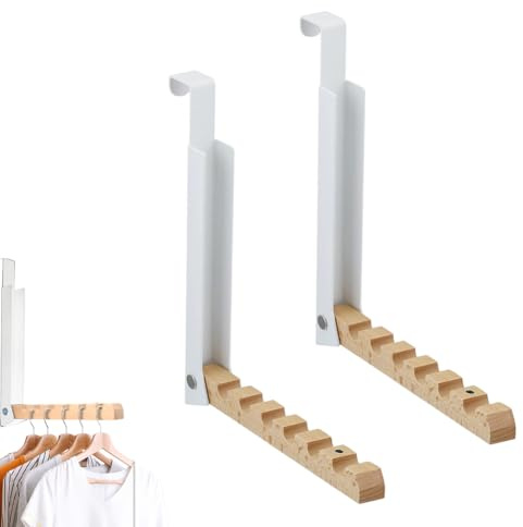Wapasezyar Utfällbar dörrgarderob 2 stycken, dörrgarderob vikbar, dörrkrok 6 klädhängare, dörrhängare utan borrning, metall och trä, för dörrar ≤2 cm, för badrum, kontor, sovrum, skåp