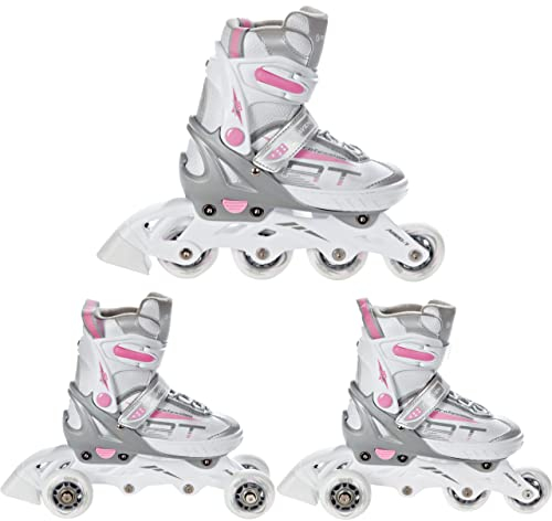 RAVEN Profession 3in1 Inlineskates Triskates Rollschuhe Inliner für Kinder und Erwachsene verstellbar (White/Pink, 35-39 (23cm-25,5cm))
