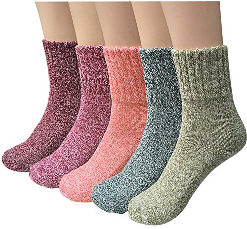 Chalier Finery 5 Paia di Calzini di Lana da Donna, Calze Termiche Spessi Elastico per Lavorare All'aperto e per la Casa, Taglia EU 36-41