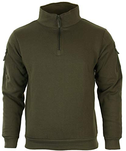Mil-Tec Tactical Sweatshirt (Unisex) • Pullover mit Zipper • Sweater mit Kragen • Atmungsaktives Sweatshirt Damen & Herren • Warmer Pulli für Arbeit, Freizeit, Outdoor • Ranger Grün, L