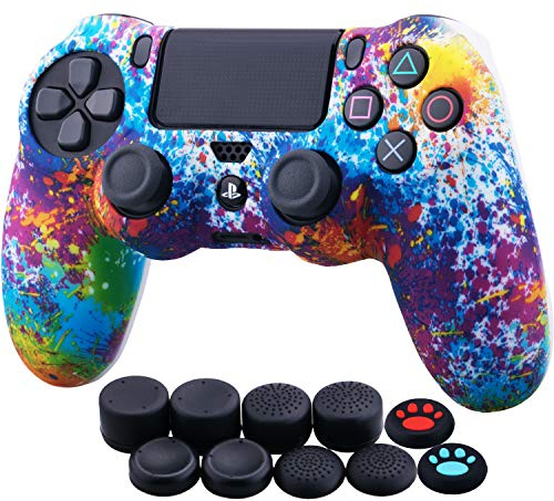 YoRHa Water Transfer Printing (Spritzende Farbe) Silikon Hülle Skin Case für PS4/Slim/Pro Dualshock 4 Controller x 1 mit Aufsätze x 10