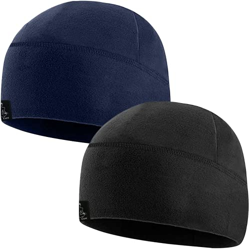 Temple Tape Tactical Fleece Watch Cap Beanie – Skull Cap Fleece Hat - 2 Pack Black/Navy - One Size (Fits Most Heads)