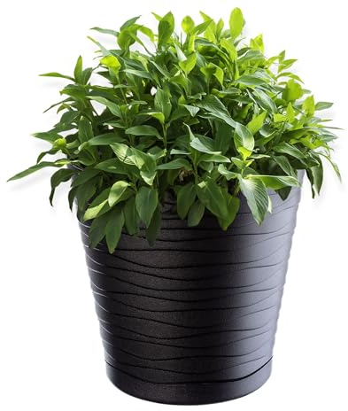 KADAX Pot de Fleurs en Plastique avec Soucoupe Incorporée, Pot de Plantes avec Conception Raffinée pour la Décoration d'Intérieur (30 cm, Noir)