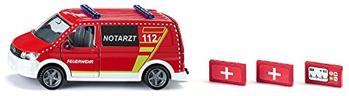 siku 2116, VW T6 Notarztwagen, Metall/Kunststoff, 1:50, Rot/Weiß, Wechselbare Räder, Fahrer- und Beifahrertür und Heckklappe zum Öffnen, Inkl. Zubehör