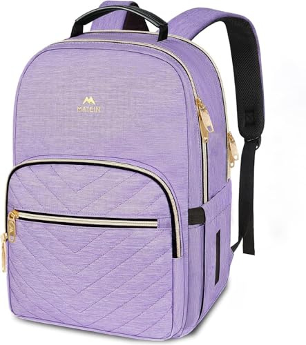 MATEIN Laptop Backpack for Women, Anti Theft 15.6 inch College School Bookbag for Girls, Water Resistant Stylish Travel Computer Work Backpack for Nurse, Light Purple