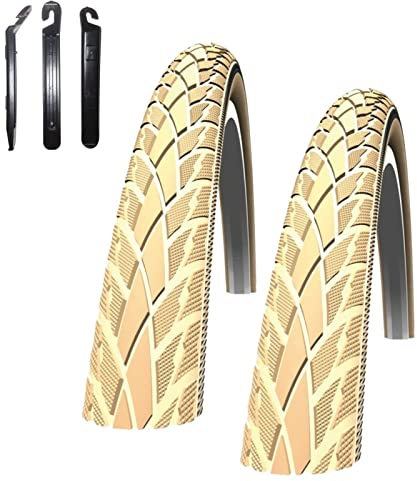 2 x Schwalbe Road Cruiser Creme Reflex Fahrradreifen Decke 42-622 (28 x 1.60) inkl. 3 Reifenheber