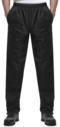 iCreek Men's Rain Pants Waterproof Over Pants Windproof Lightweight Hiking Pants Work Rain Outdoor for Golf, Fishing (Black, Large/32 Inseam)