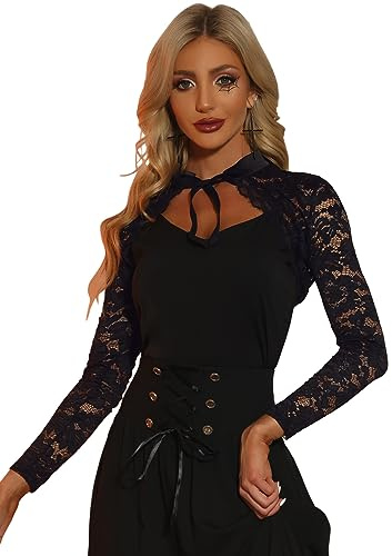 Allegra K Crop Lace Shrug for Women's Evening Dress Halloween Sheer Bolero Medium Black