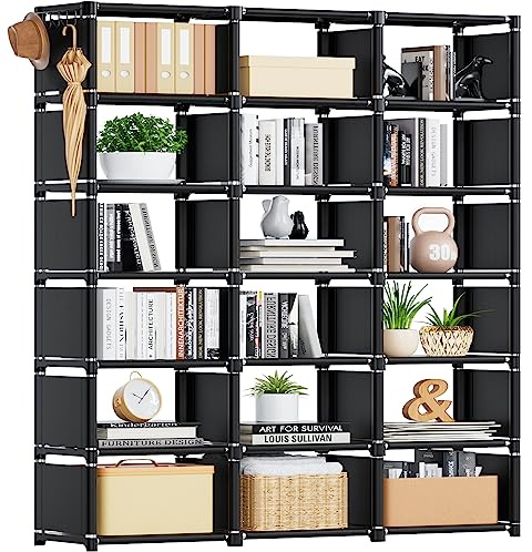 Mavivegue Bookcase, 18-Cube Extra Large Book Shelf, DIY Cube Storage Organizer for Bedroom, Living Room, Home Office - Black