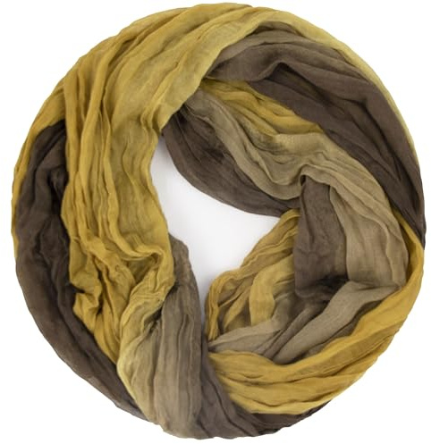 Gloop Bufanda ligera para mujer, con degradado de color, muchos colores, Bufanda de bucle amarillo-marrón caqui, Talla única