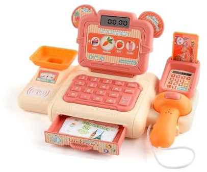 Caja registradora de juguete con escáner de sonido y luces, tiendas de accesorios para niños, juego de rol, regalo de cumpleaños para niños de 3 años