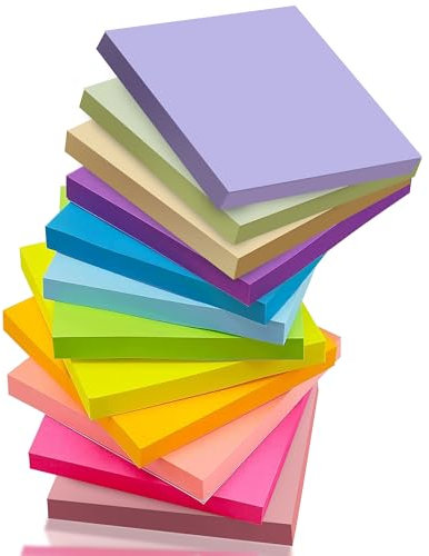 Taiyeestar 1200pcs Haftnotizen Klebezettel 76 x 76 mm, 12 Farben Selbstklebende Notizzettel Klebend, Bunte Quadratische Sticky Notes für Schule, Zuhause, Büro, 100 Blätter/Farbe