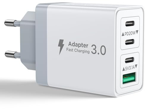 USB C Ladegerät, 4 Ports PD+QC Ladegerät Mehrfach mit USB-C und USB-A, 40W Schnellladegerät USB C Adapter USB-Netzteil für iPhone 16 15 14 Pro Max 13 12 11, Samsung, Handy, iPad, USBC Stecker Charger