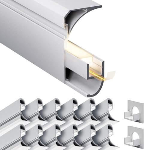 10 x LED aluminium hörnprofil 2 m (20 m) sockellist LED-fotlister, gips profil, takprofil för som 9 mm LED-ränder/LED-skena, för sockel och hörnmontering – 2 000 x 36,4 x 60,2 mm