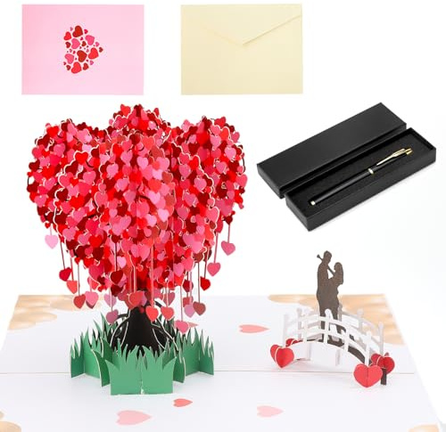 HENGBIRD Biglietto di auguri di compleanno pop-up 3D con albero dell'amore per coppia, biglietto di auguri personalizzato, per San Valentino, anniversario, biglietto d'amore, per fidanzata, fidanzato,