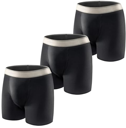 Carer 3-Pack Men’s Cotton Incontinence Pants, Washable and Reusable 150ml Absorbency Leak-Proof Boxer Shorts Breathable Underwear for Men, Black Size M