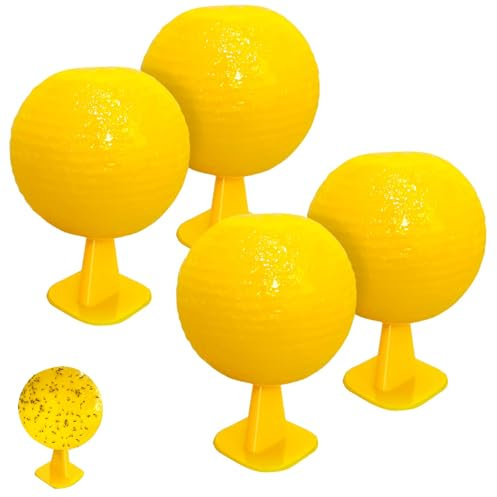 Piège à Mouche des Fruits, 4 Pièces Pièges à Mouches Collants, Boule De Piège à Mouches Suspendue, pour Pots De Fleurs, Balcons, Cours, Vergers, Cuisine, Salle De Bain, Jaune