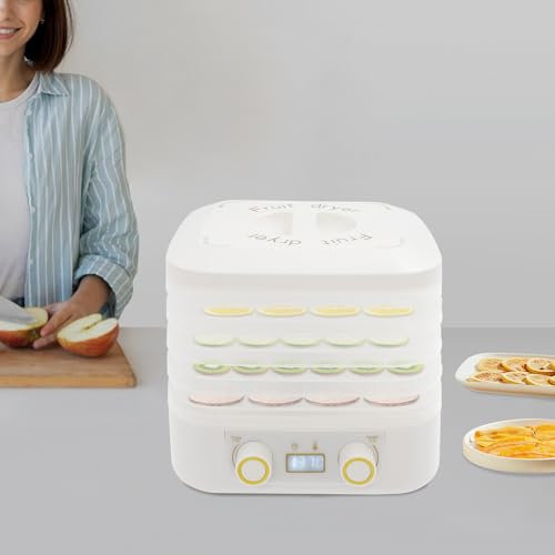 Küchenminis - Deshidratador con 5 bandejas y 5 bolsas herméticas, indicador LED, temporizador de 35 a 70 °C, 48 horas, deshidratador de frutas para higos, limones, fresas, carne de vacuno (blanco)