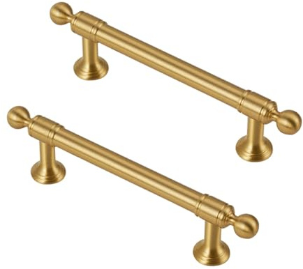 WSZGRJDM 2 Pack 96/128/160/192mm Brass Drawer Handles, Gold Kitchen Handles Cupboard T Bar Handle for Cabinet Cupboard Wardrobe