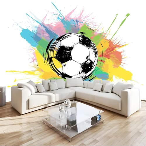 3D Sporty Style Wall Mural Wallpaper Non-Woven for Living Room, Bedroom, Children's Room – Large Photo Wallpaper for Tv Background,Dining Room Football Paint Splash Sports Elements 300 X 210 Cm