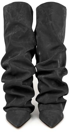 Stivali Donna Alti Ginocchio Punta Tacco Spesso Moda Casual Eleganti Autunno Inverno Comodi Morbidi Avvolgente Pieghettato Avvolgenti Lavorazione Pregiata (Black-d, 38)