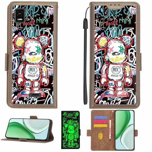 Aroepurt fodral kompatibelt med Cricket Emmett telefonfodral flipskydd [med härdat glas skärmskydd] [RFID-blockering] [ljuseffekt] LPT-MXX