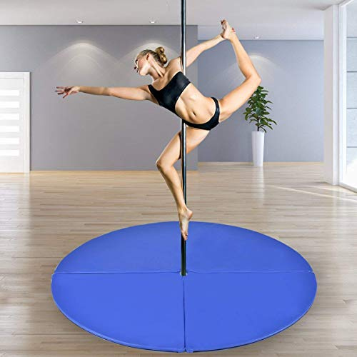 Tangkula Pole Dance Mat, Foldable Round Crash Mat with EPE Foam Padding & PU Cover, Protective Fall Safety Cushion for Home, Gym, Yoga Exercise (Blue, 60 x 2 (Dia x T))