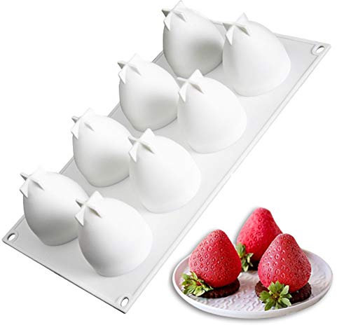 OCPO Kitchen Moule en silicone en forme de fraise pour la cuisson de mousse, de fruits, de desserts français, de pâtisserie, de chocolat, de crème glacée, moule de décoration de gâteau, moule de