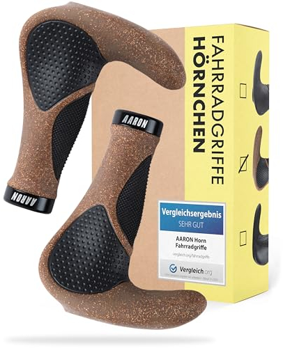 AARON Horn Fahrradgriffe mit Gel Dämpfung, Ergonomische Lenkergriffe aus rutschfestem Gummi, Handgriffe geeignet für E-Bike, Trekkingrad, Mountainbike und Tourenrad in Kork