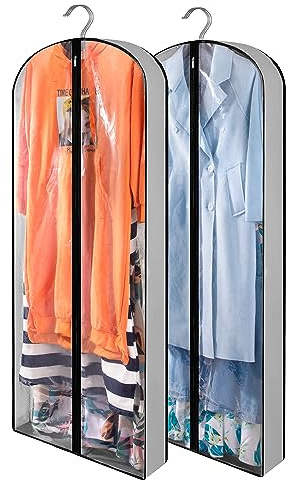 2-pack klädklänningar med dragkedja, 150 cm (60 tum) plaggpåsar, kläder, förvaring, kil kostymöverdrag, skyddspåsar, andningsbara, hängande plagg, överdrag, kostym, väska, jacka, kappa, klänning,